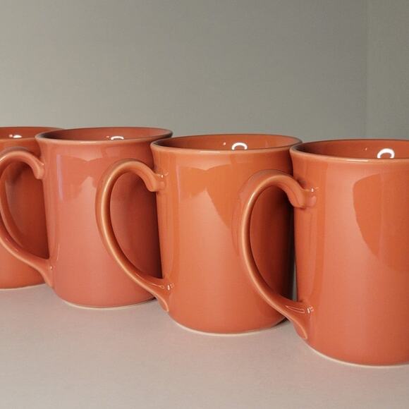 Vintage Set of 4 Corning Ware Coral Pink Salmon Coffee Cups Mugs - Picture 3 of 9
